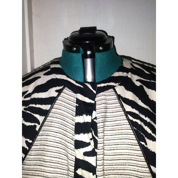 Chicos 3/XL Jacket White Black Lined Zebra Print Cotton Linen Mob Wife - Picture 3 of 6